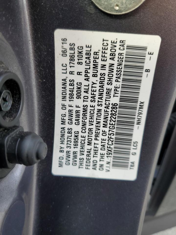 2016 Honda Civic Lx VIN: 19XFC2F57GE228286 Lot: 80112345