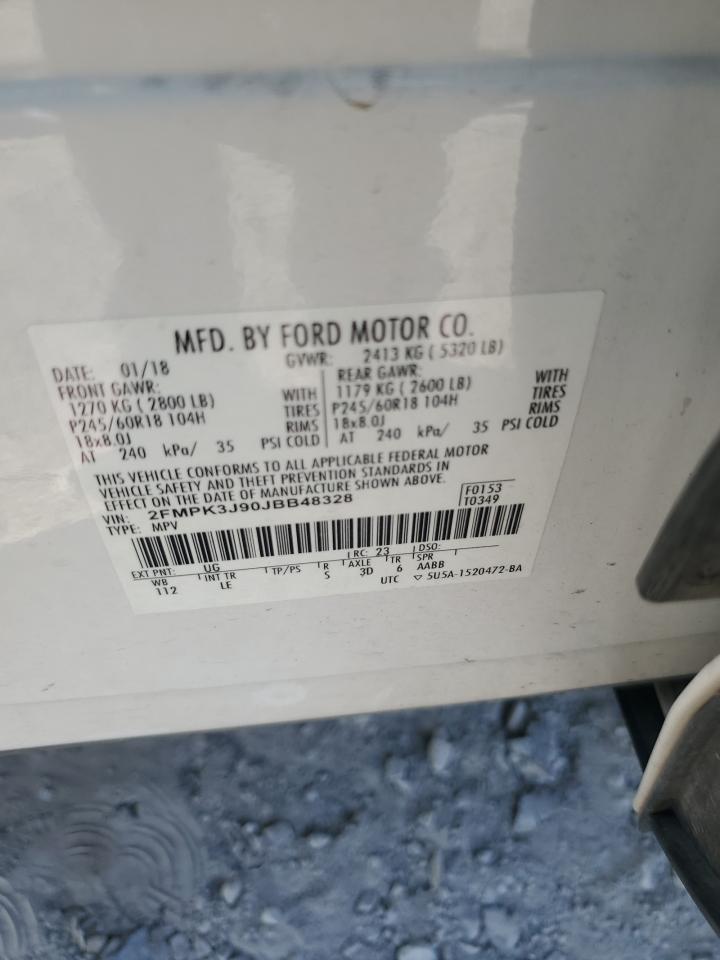 2018 Ford Edge Sel VIN: 2FMPK3J90JBB48328 Lot: 80027495