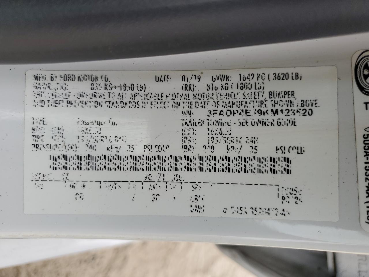 2019 Ford Fiesta Se VIN: 3FADP4EJ9KM123520 Lot: 71710565