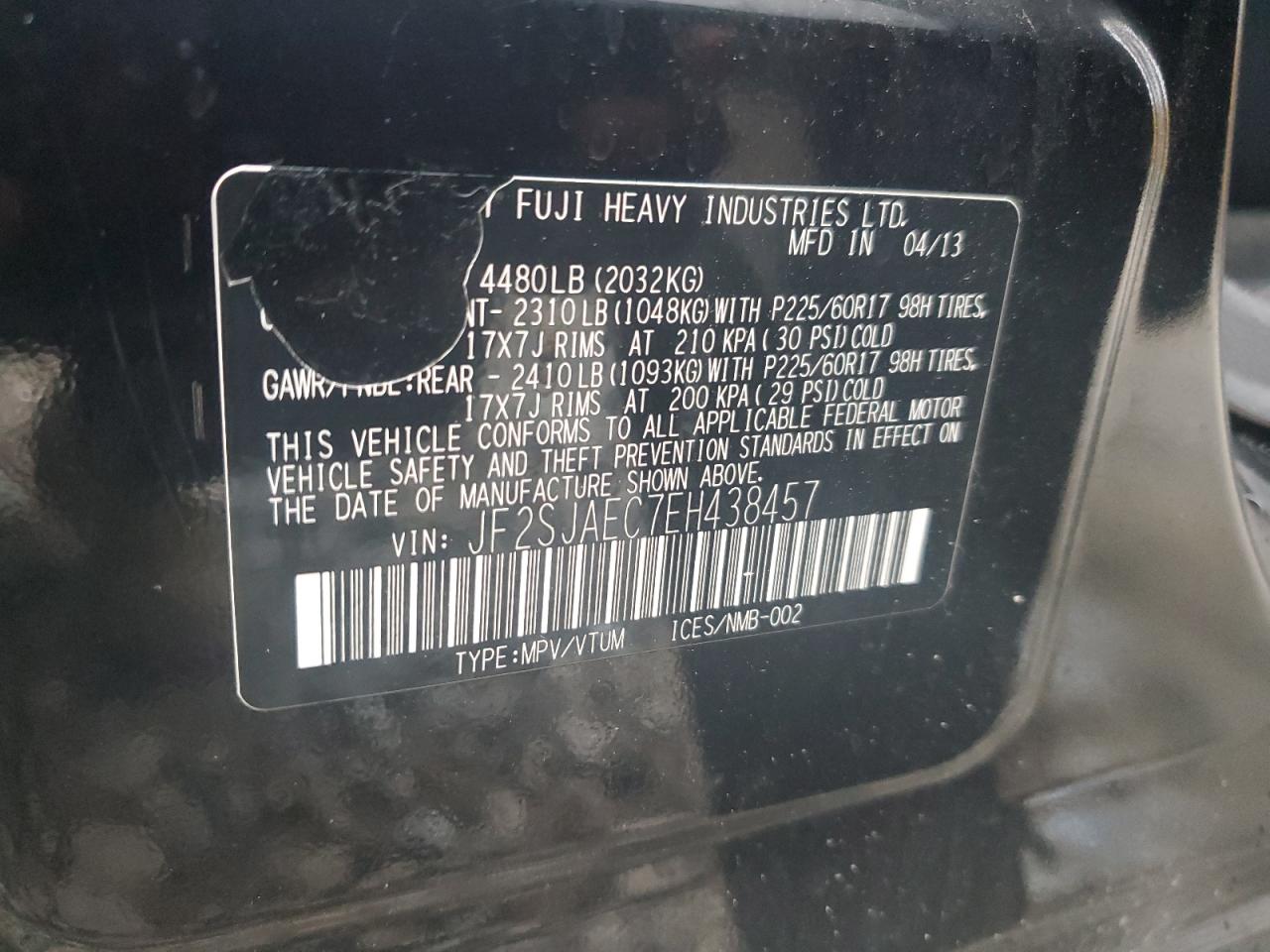 2014 Subaru Forester 2.5I Premium VIN: JF2SJAEC7EH438457 Lot: 81728295