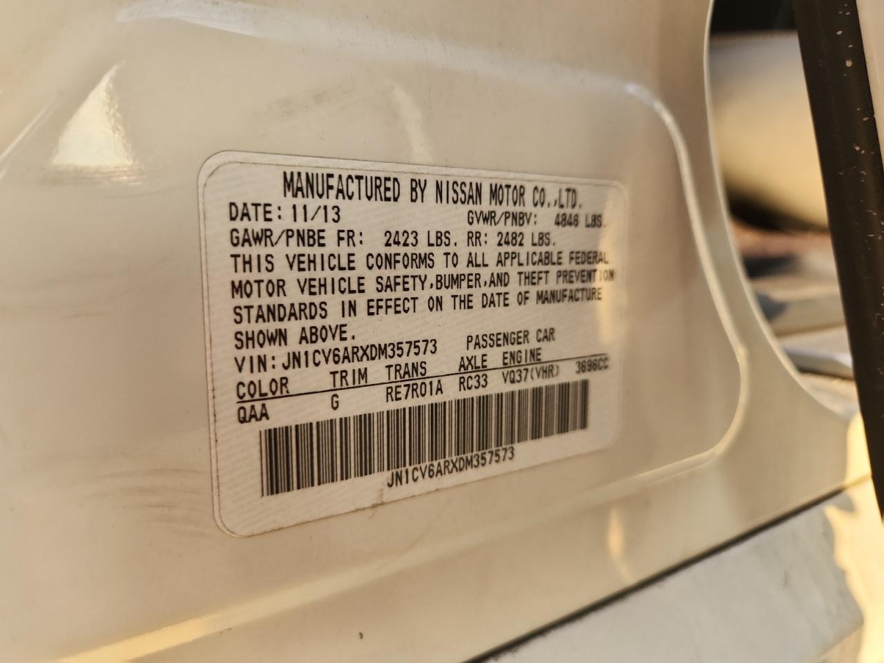 2013 Infiniti G37 VIN: JN1CV6ARXDM357573 Lot: 81751775