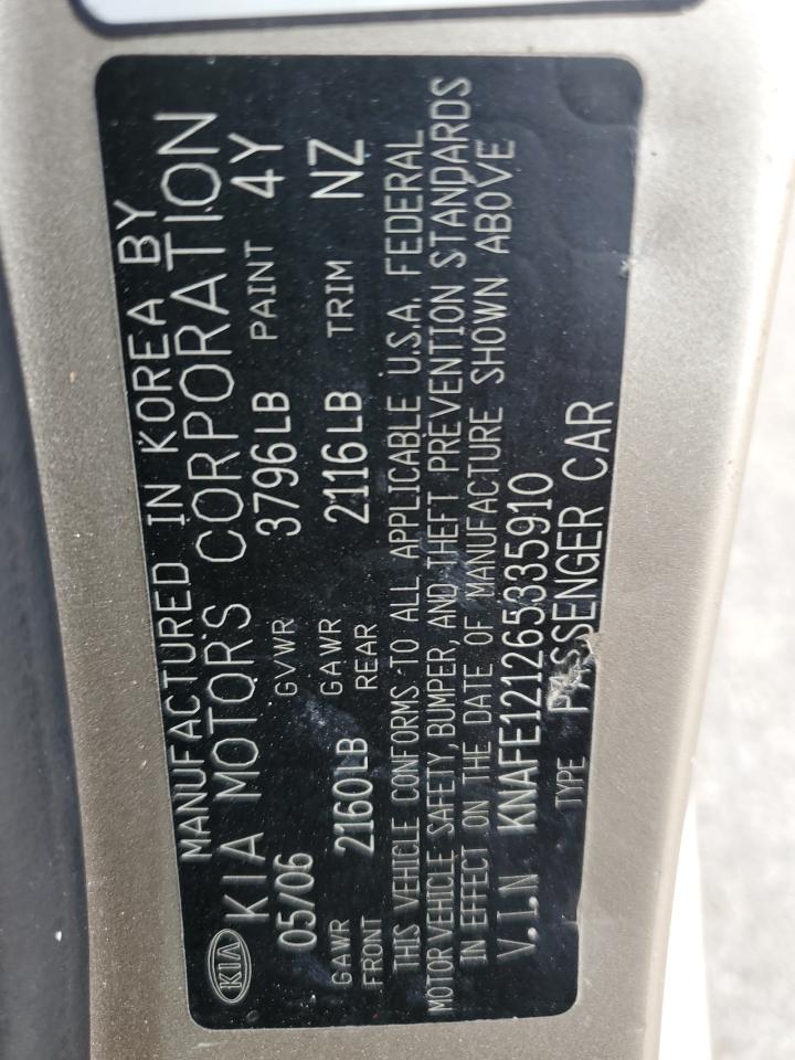 2006 Kia Spectra Lx VIN: KNAFE121265335910 Lot: 81939305