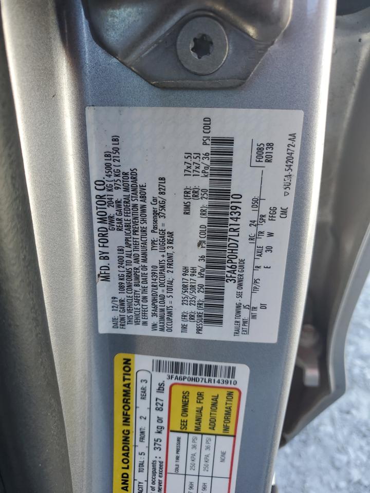 2020 Ford Fusion Se VIN: 3FA6P0HD7LR143910 Lot: 84194905