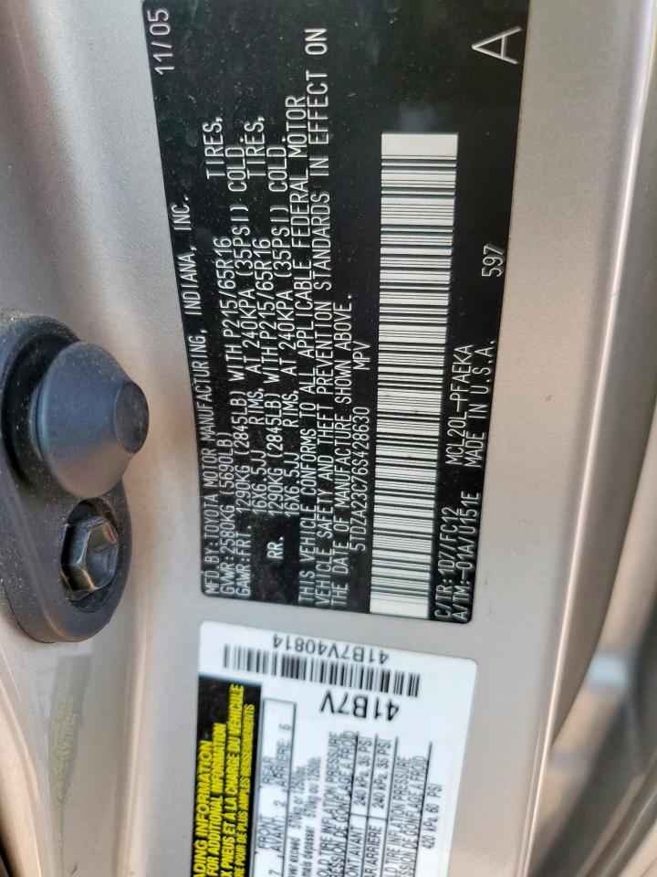 2006 Toyota Sienna Ce VIN: 5TDZA23C76S428630 Lot: 71748525