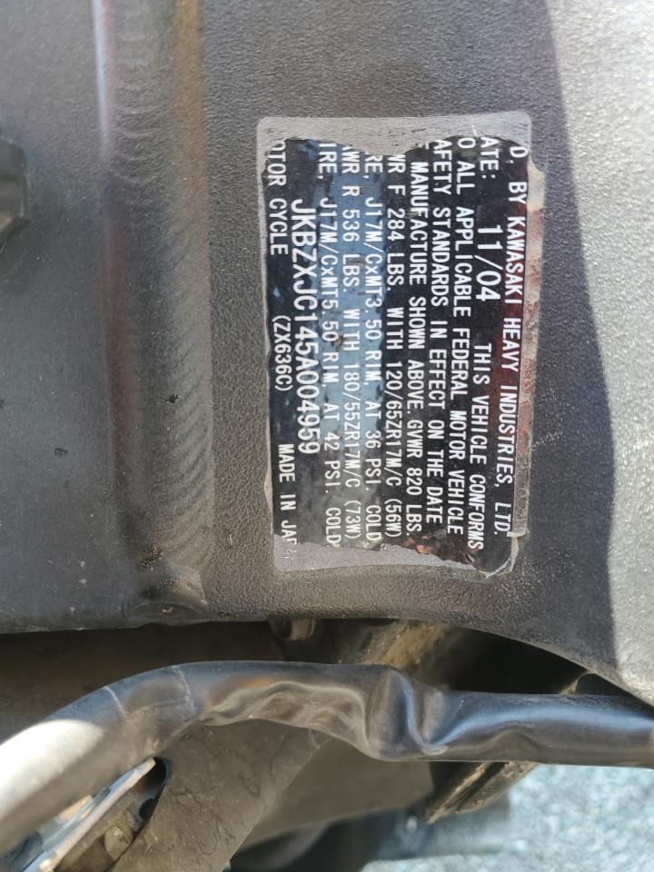 2005 Kawasaki Zx636 C1 VIN: JKBZXJC145A004959 Lot: 81830895