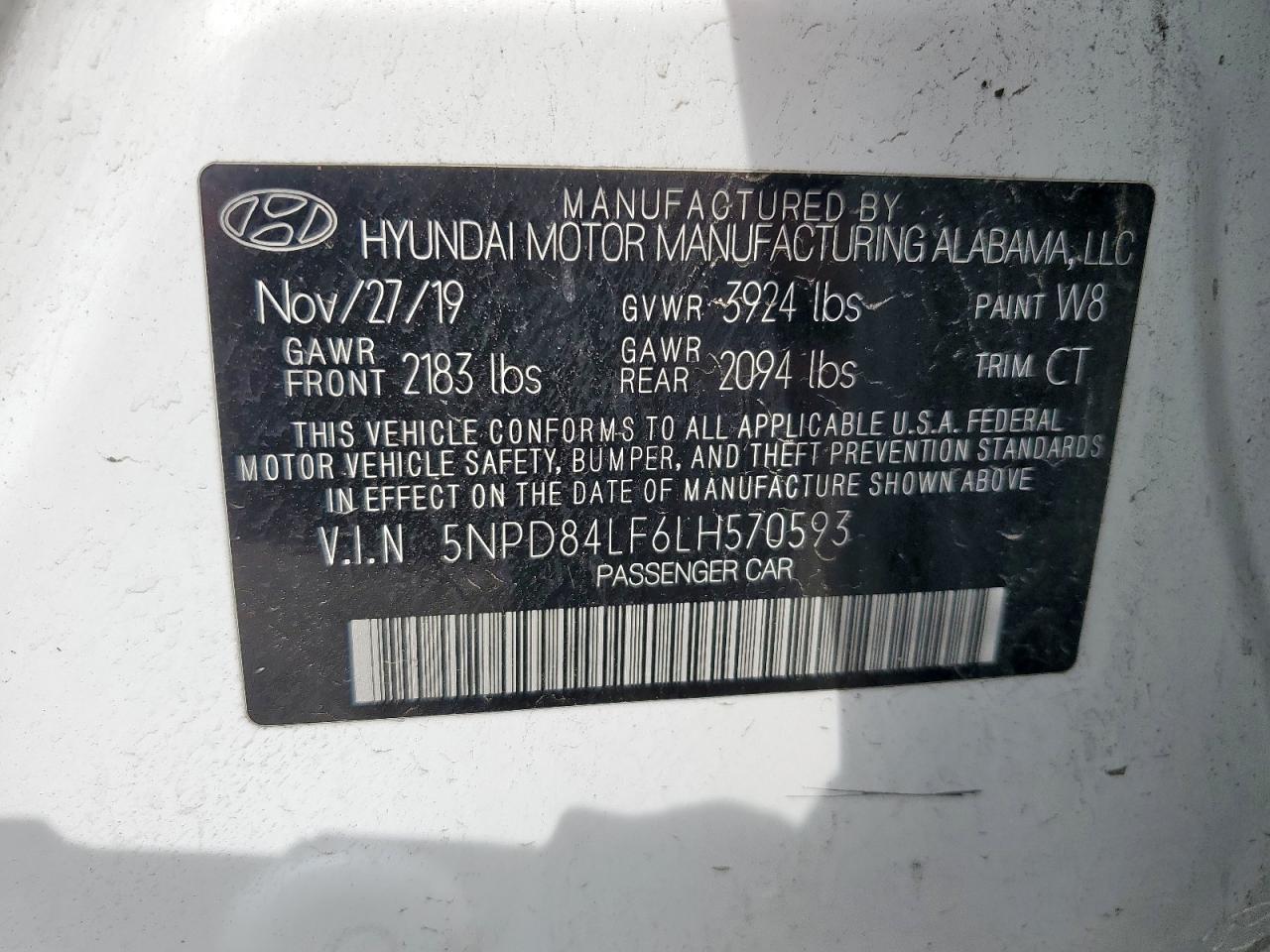 2020 Hyundai Elantra Sel VIN: 5NPD84LF6LH570593 Lot: 82101335