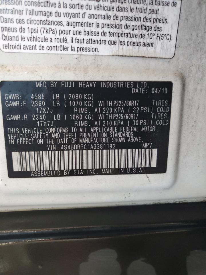 2010 Subaru Outback 2.5I Premium VIN: 4S4BRBBC1A3381192 Lot: 83978165