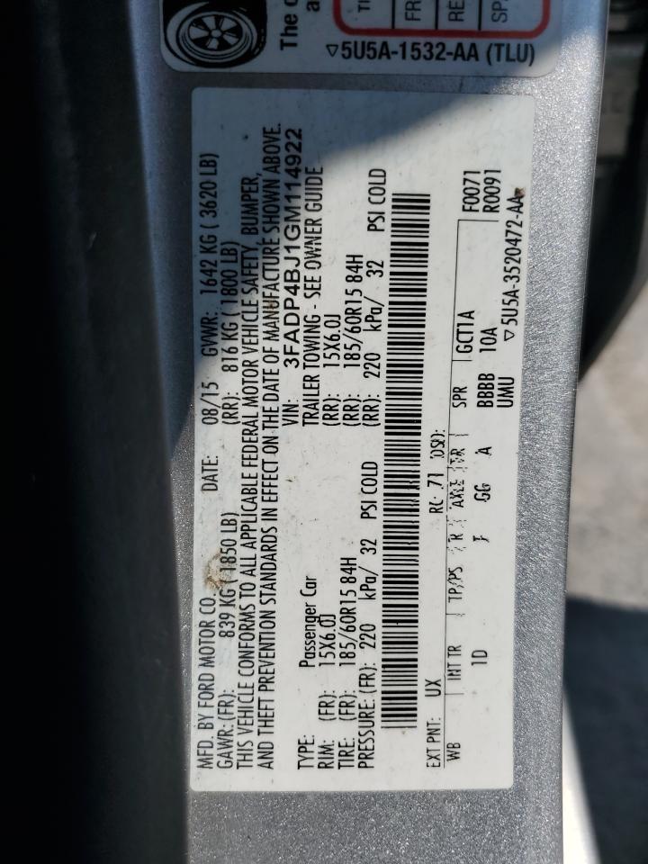 2016 Ford Fiesta Se VIN: 3FADP4BJ1GM114922 Lot: 81161835
