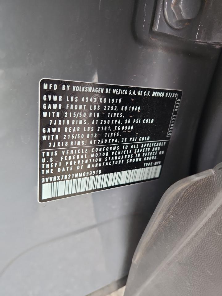 2022 Volkswagen Taos Se VIN: 3VVRX7B21NM093918 Lot: 81345715
