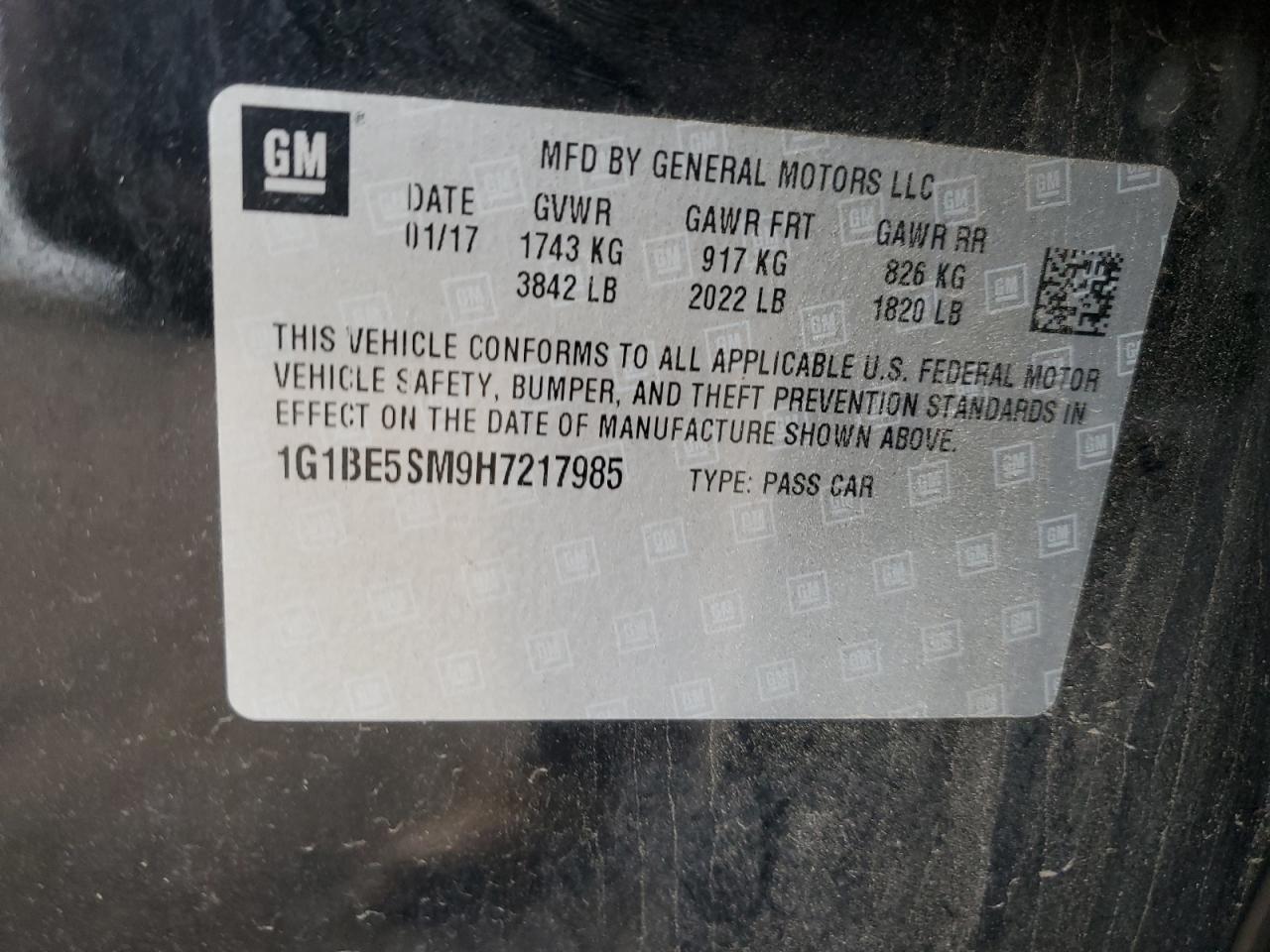 2017 Chevrolet Cruze Lt VIN: 1G1BE5SM9H7217985 Lot: 81334635