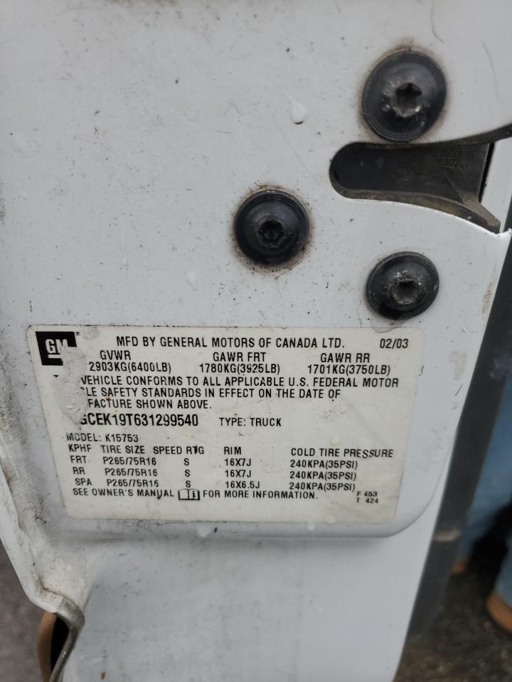 2003 Chevrolet Silverado K1500 VIN: 2GCEK19T631299540 Lot: 81707255