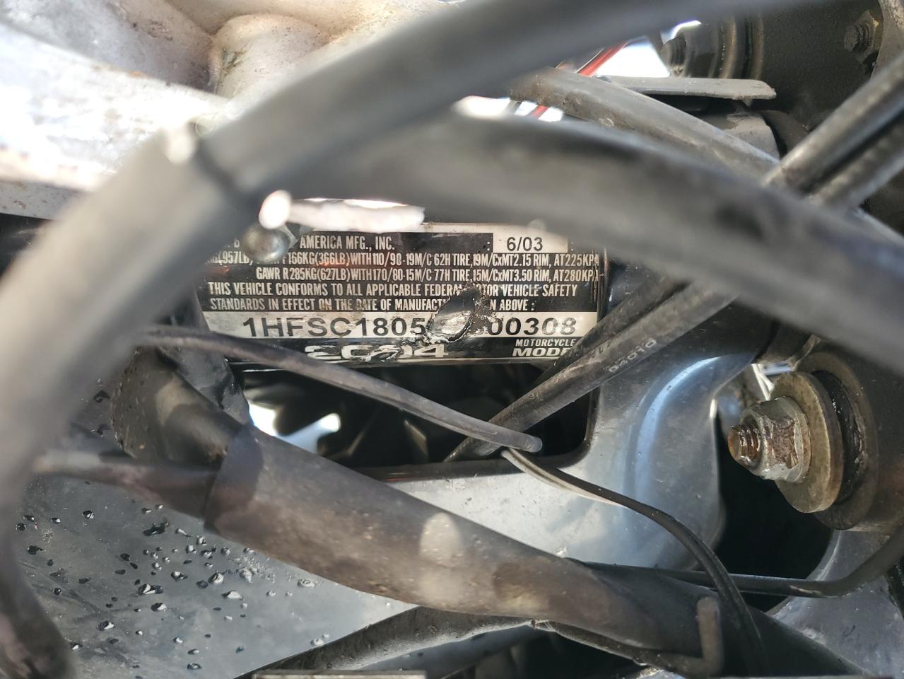 2004 Honda Vt1100 C VIN: 1HFSC18054A800308 Lot: 71872525