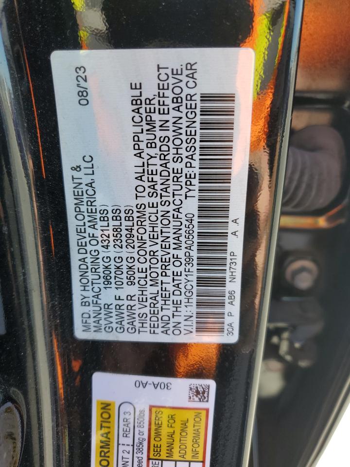 2023 Honda Accord Ex VIN: 1HGCY1F39PA056540 Lot: 81055985