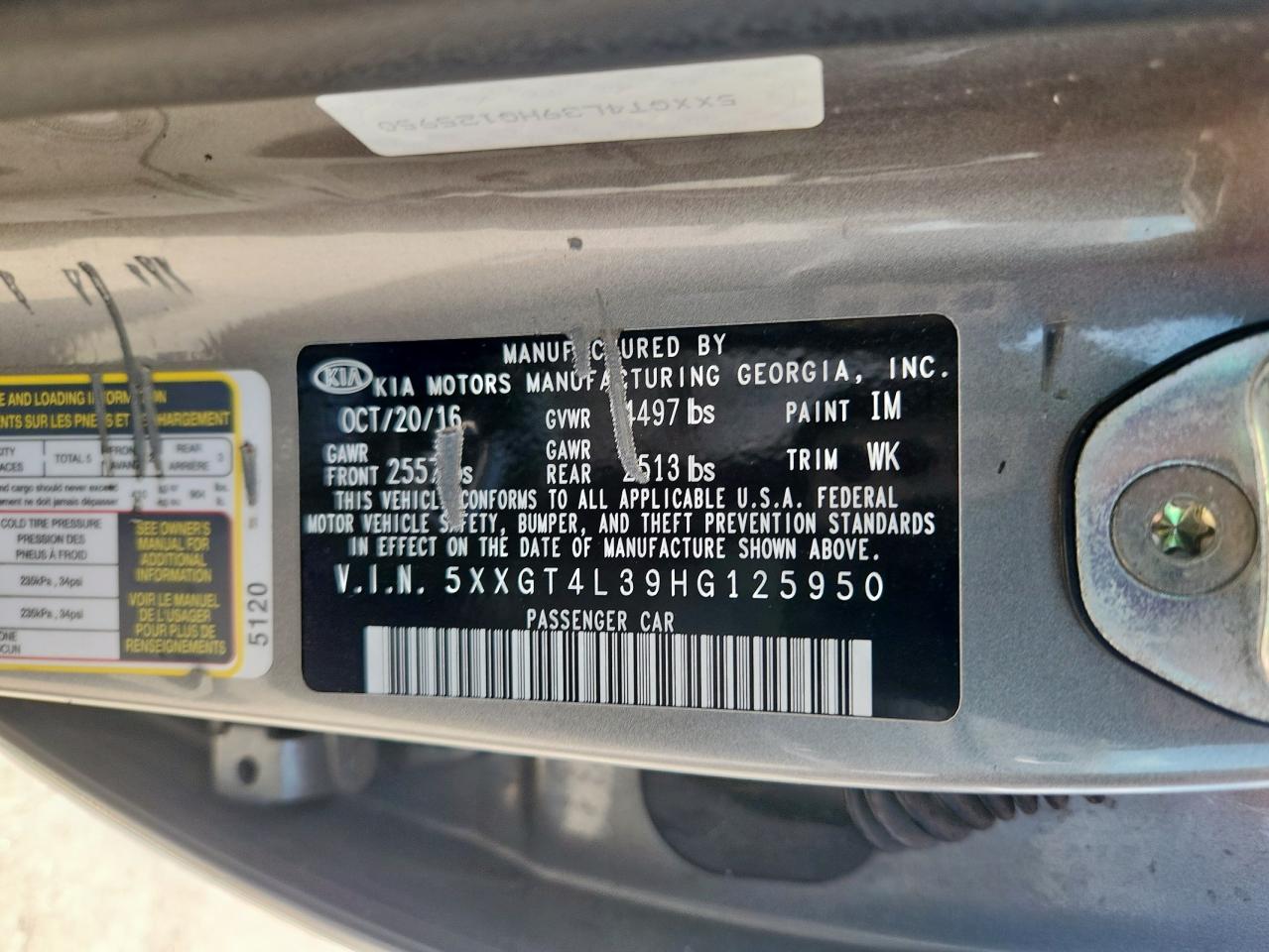 2017 Kia Optima Lx VIN: 5XXGT4L39HG125950 Lot: 80514495