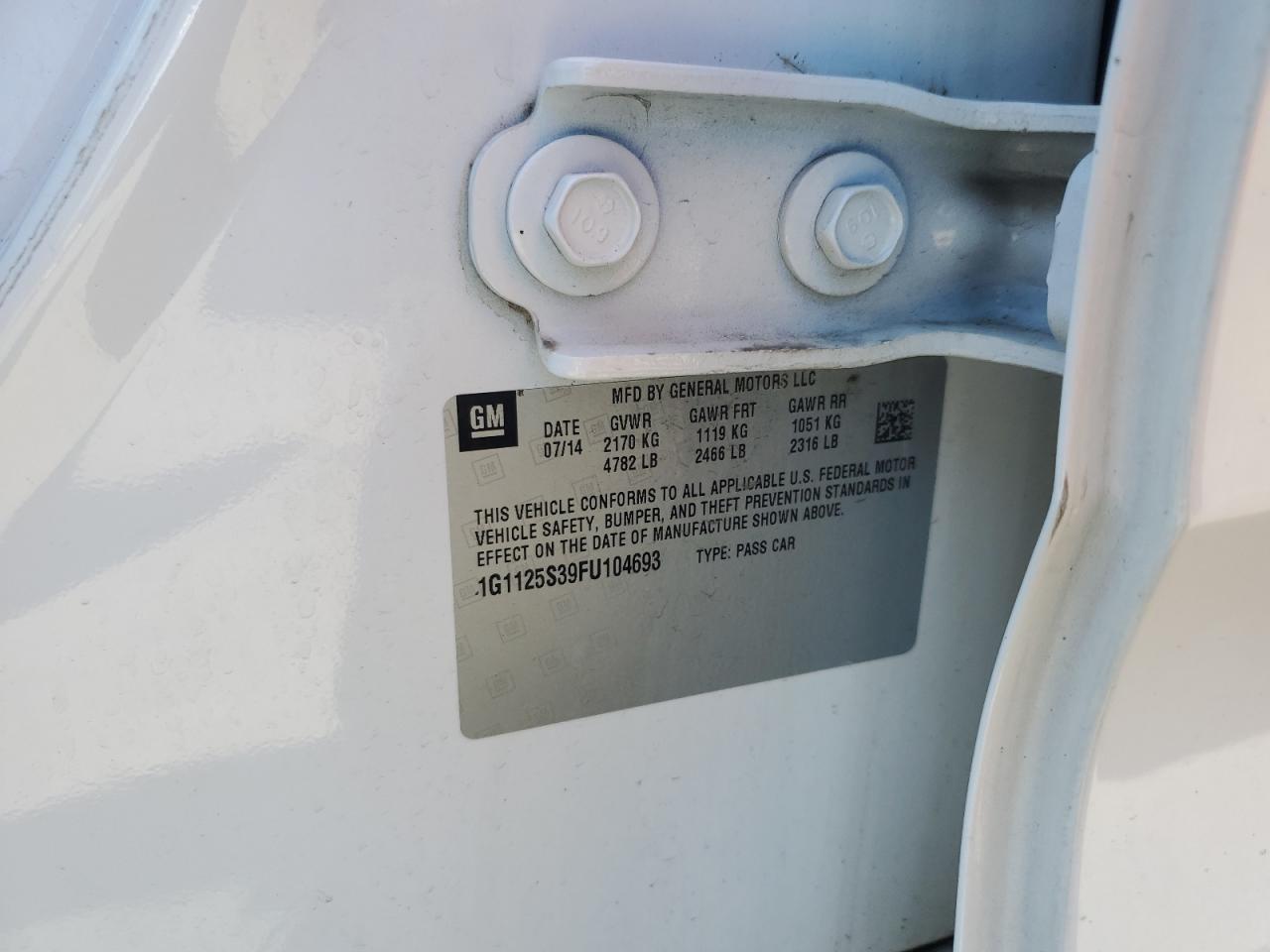 2015 Chevrolet Impala Lt VIN: 1G1125S39FU104693 Lot: 71949985