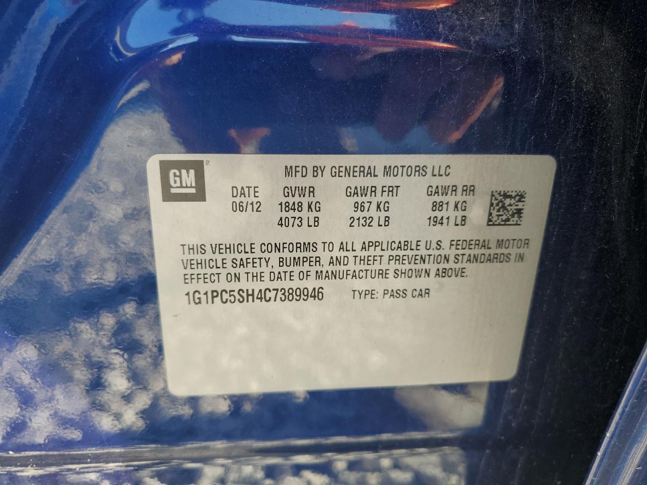 2012 Chevrolet Cruze Ls VIN: 1G1PC5SH4C7389946 Lot: 84836055