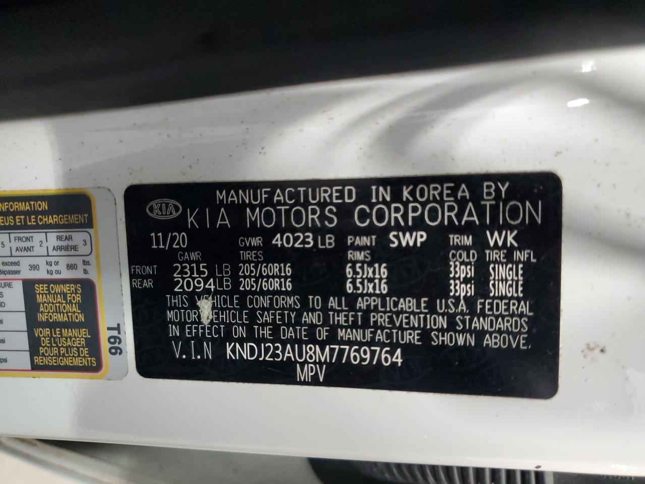 2021 Kia Soul Lx VIN: KNDJ23AU8M7769764 Lot: 80320715