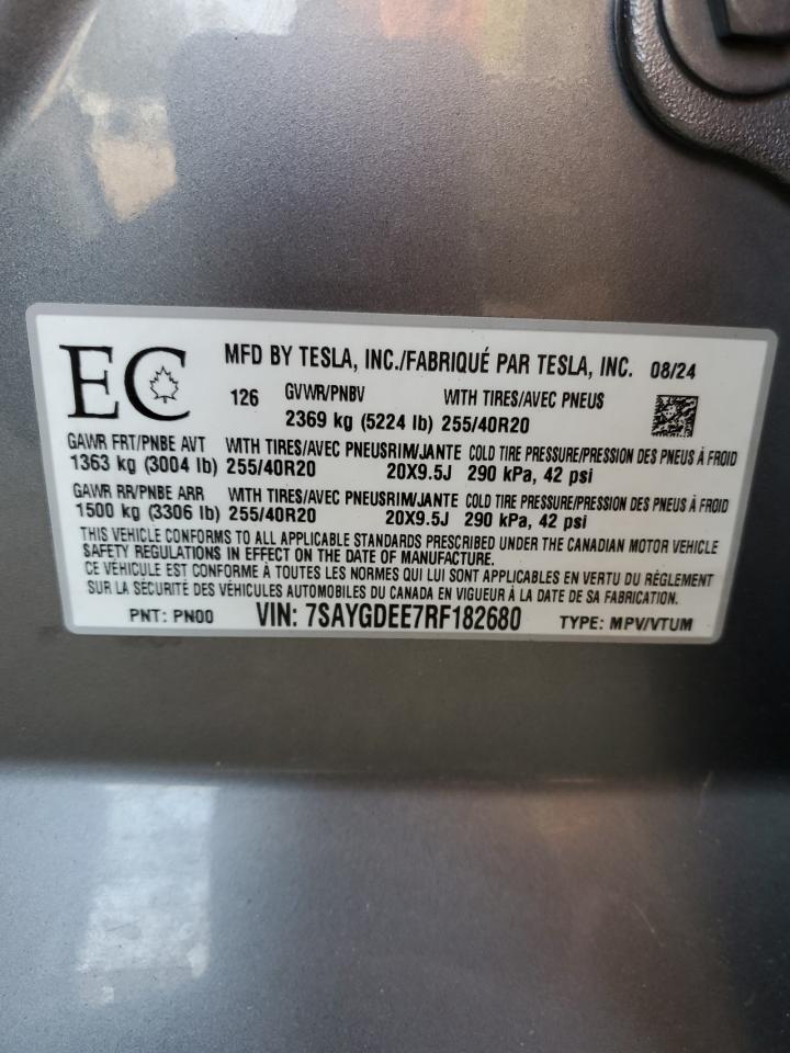 2024 Tesla Model Y VIN: 7SAYGDEE7RF182680 Lot: 80018775