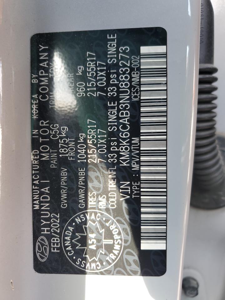 2022 Hyundai Kona Sel VIN: KM8K6CAB3NU883273 Lot: 69628165