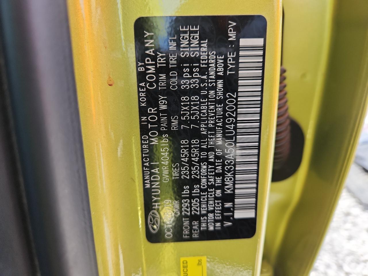 2020 Hyundai Kona Limited VIN: KM8K33A50LU492002 Lot: 80181985