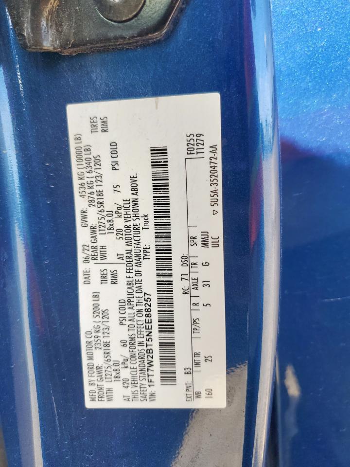 2022 Ford F250 Super Duty VIN: 1FT7W2BT5NEE88257 Lot: 83833325