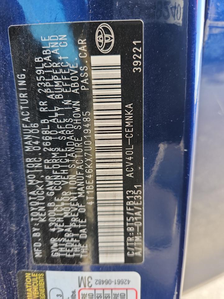 2007 Toyota Camry Ce VIN: 4T1BE46KX7U019485 Lot: 82030775