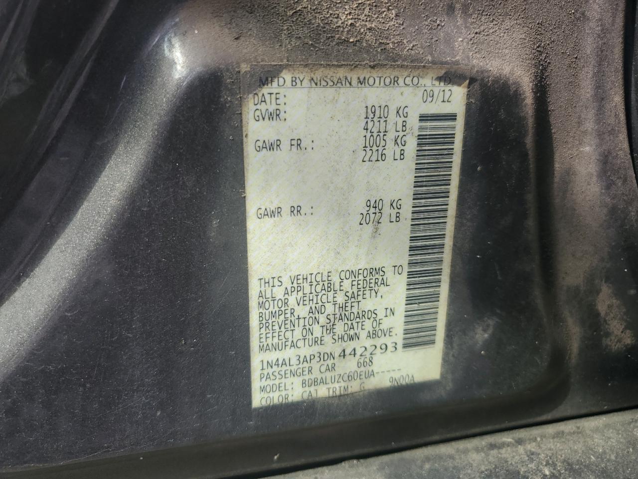 2013 Nissan Altima 2.5 VIN: 1N4AL3AP3DN442293 Lot: 81926735