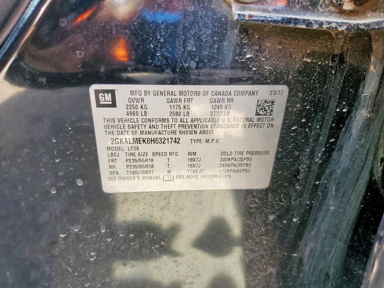 2017 GMC Terrain Sle VIN: 2GKALMEK8H6321742 Lot: 80844785