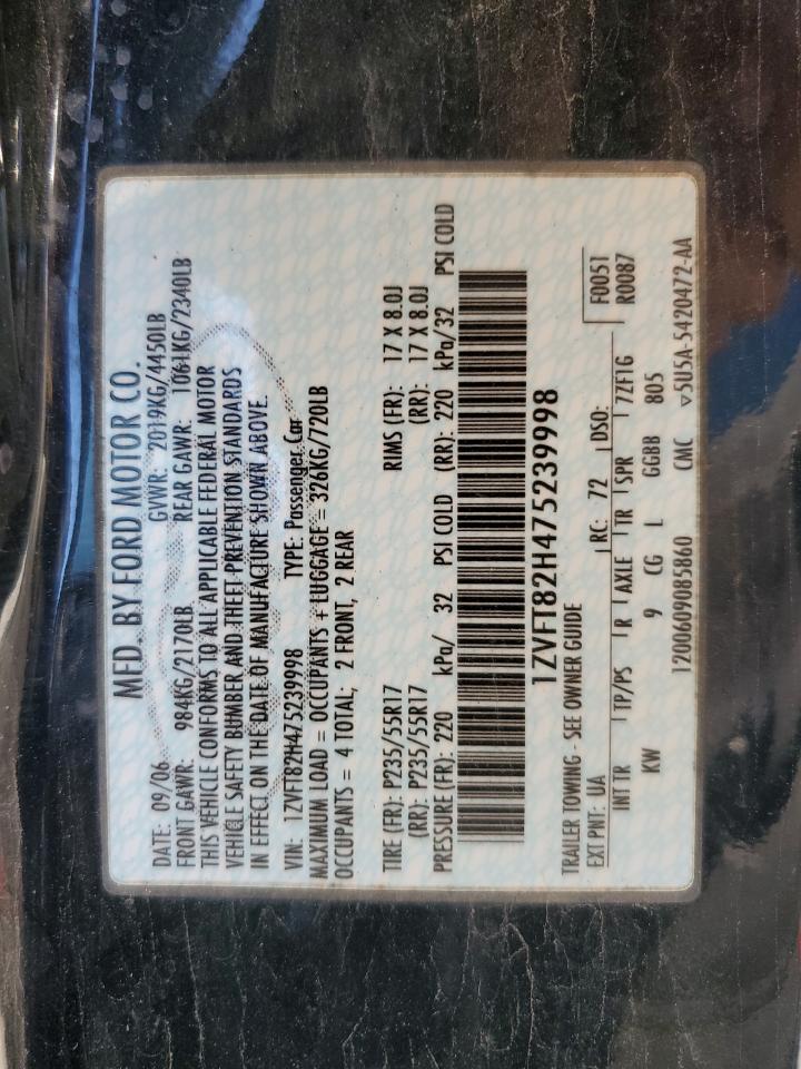 2007 Ford Mustang Gt VIN: 1ZVFT82H475239998 Lot: 84049855