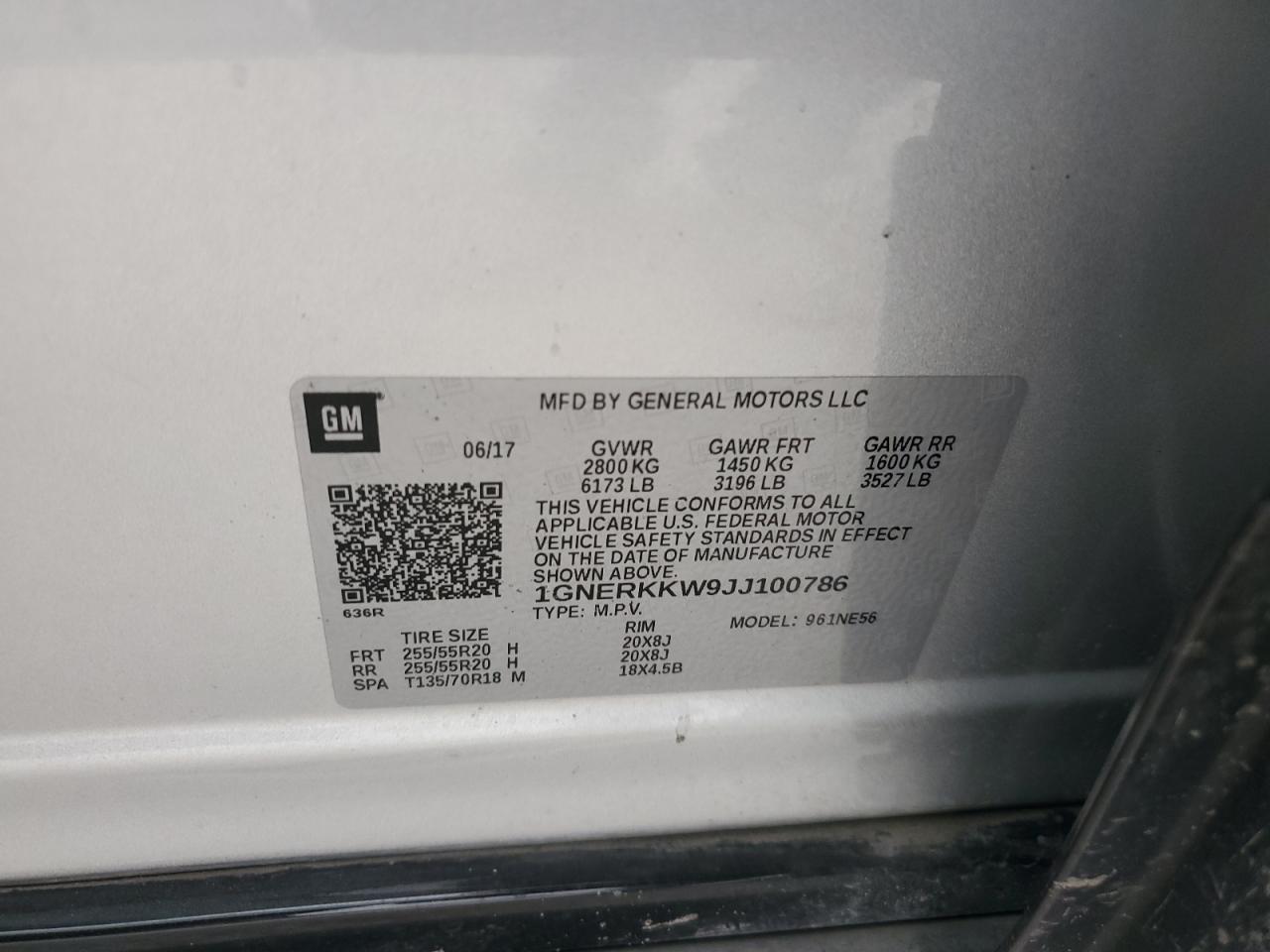 2018 Chevrolet Traverse Premier VIN: 1GNERKKW9JJ100786 Lot: 71393895