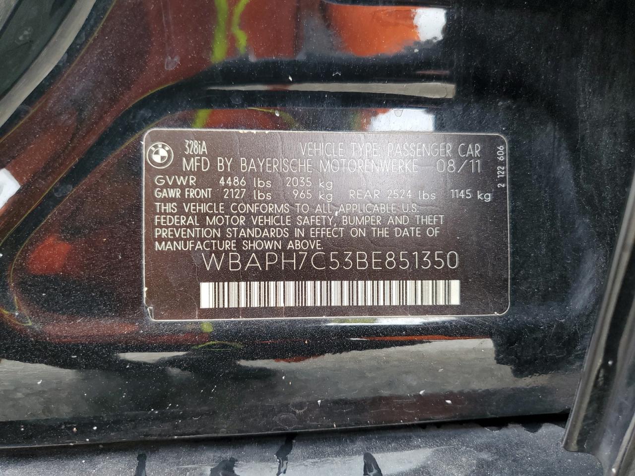 2011 BMW 328 I VIN: WBAPH7C53BE851350 Lot: 71270865