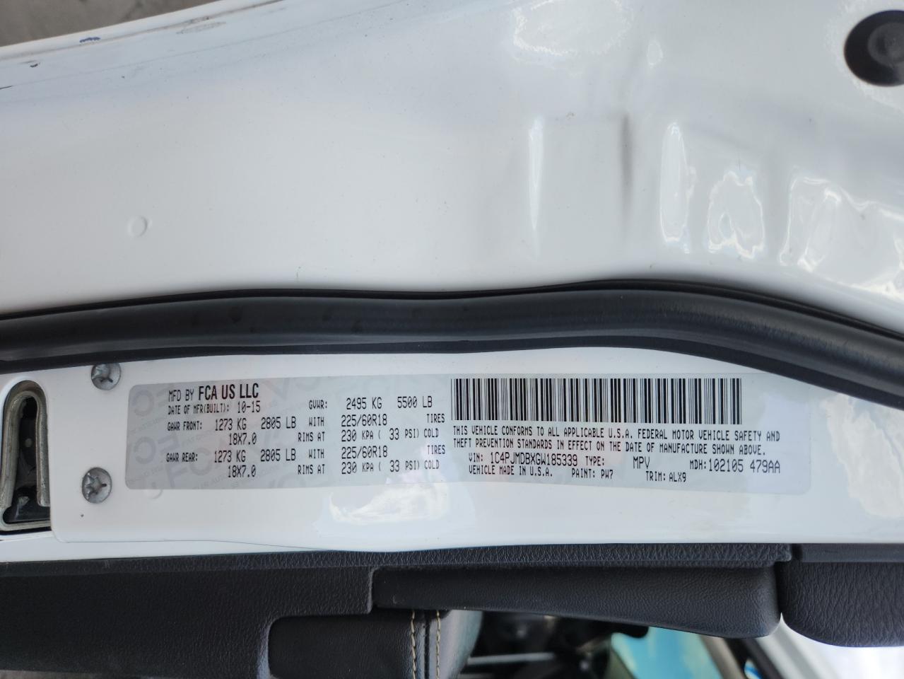 2016 Jeep Cherokee Limited VIN: 1C4PJMDBXGW185339 Lot: 80157635