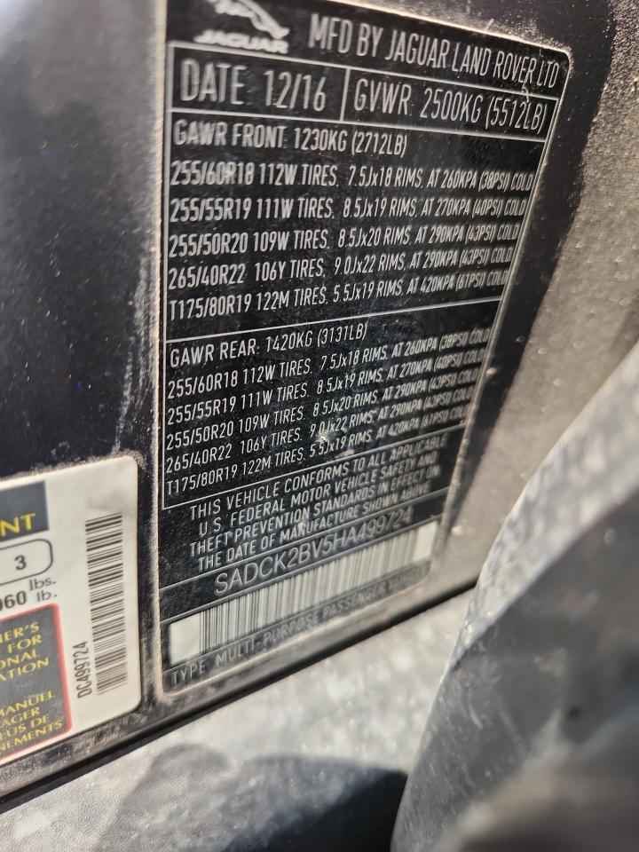 2017 Jaguar F-Pace Prestige VIN: SADCK2BV5HA499724 Lot: 81037995