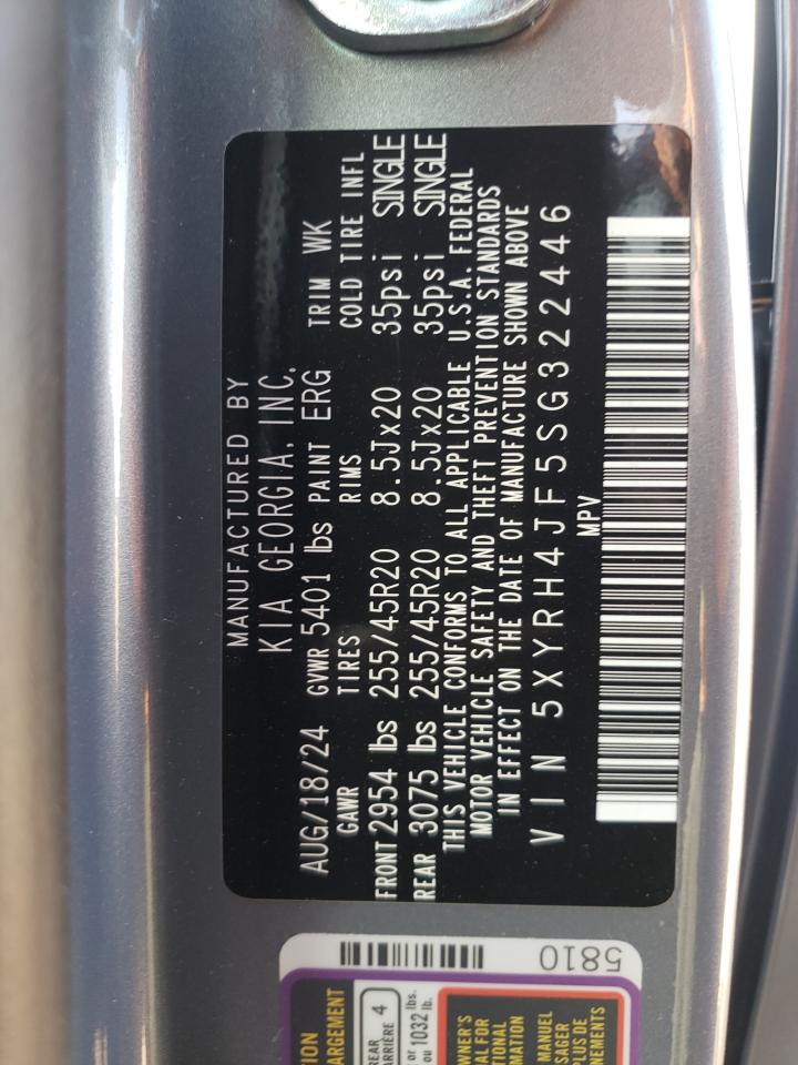 2025 Kia Sorento Ex VIN: 5XYRH4JF5SG322446 Lot: 80248455