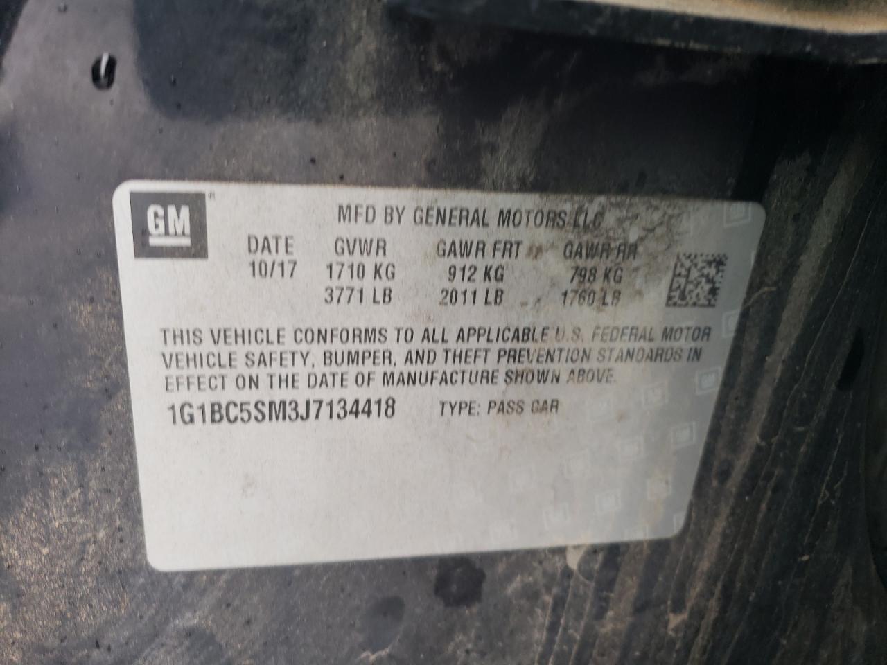 2018 Chevrolet Cruze Ls VIN: 1G1BC5SM3J7134418 Lot: 81091665