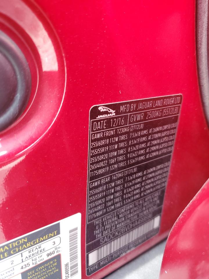 2017 Jaguar F-Pace Prestige VIN: SADCK2BV0HA499596 Lot: 81564615