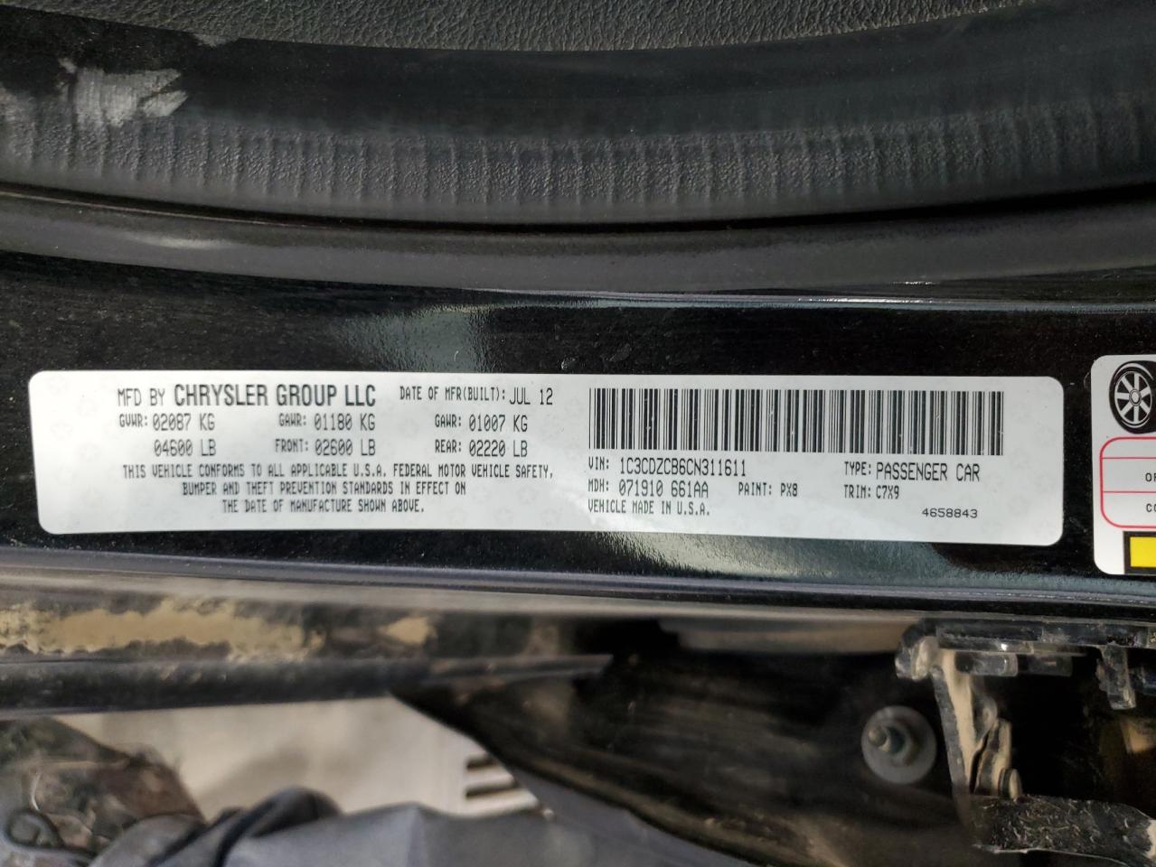 2012 Dodge Avenger Sxt VIN: 1C3CDZCB6CN311611 Lot: 71119675