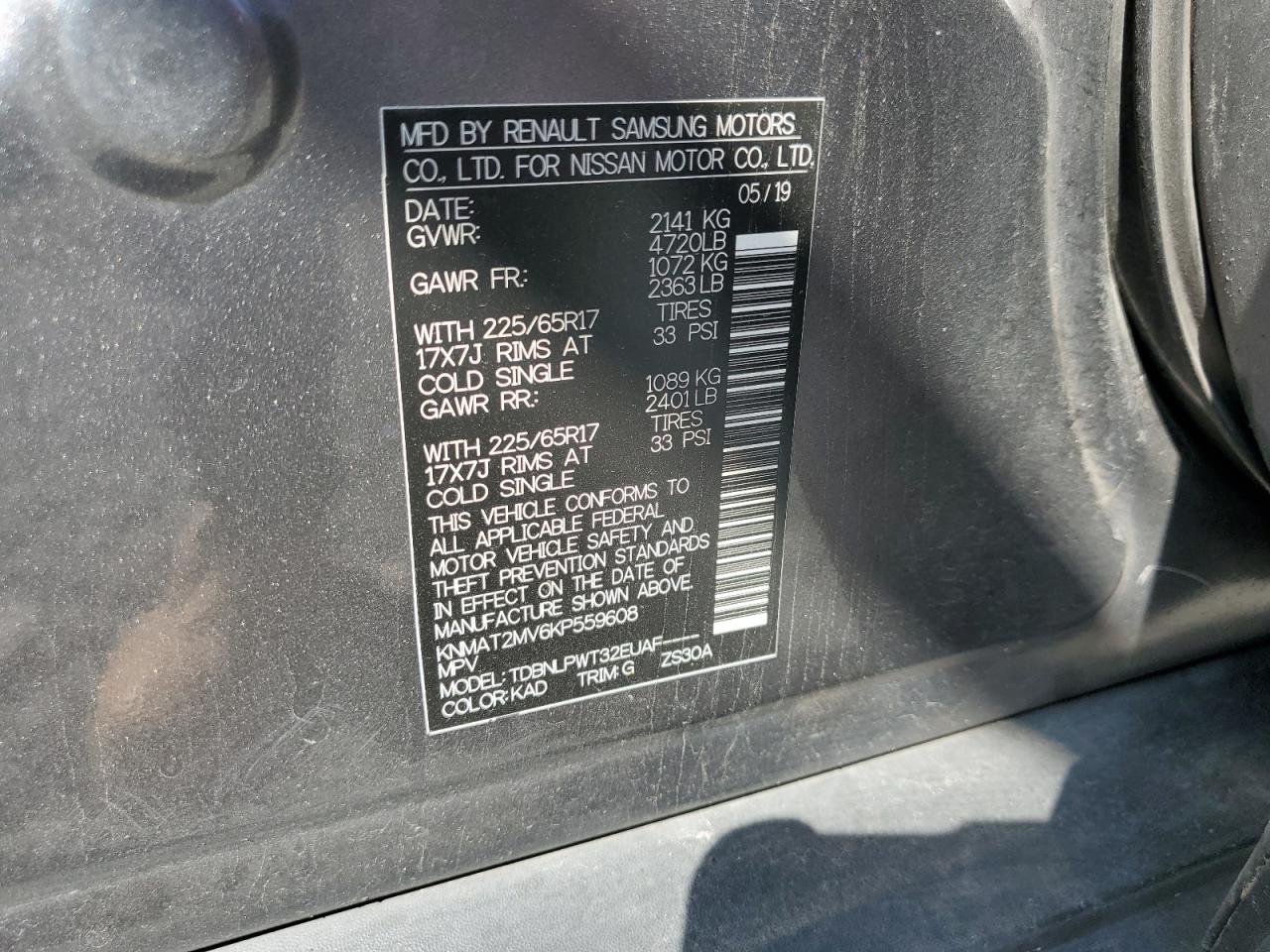 2019 Nissan Rogue S VIN: KNMAT2MV6KP559608 Lot: 80390135