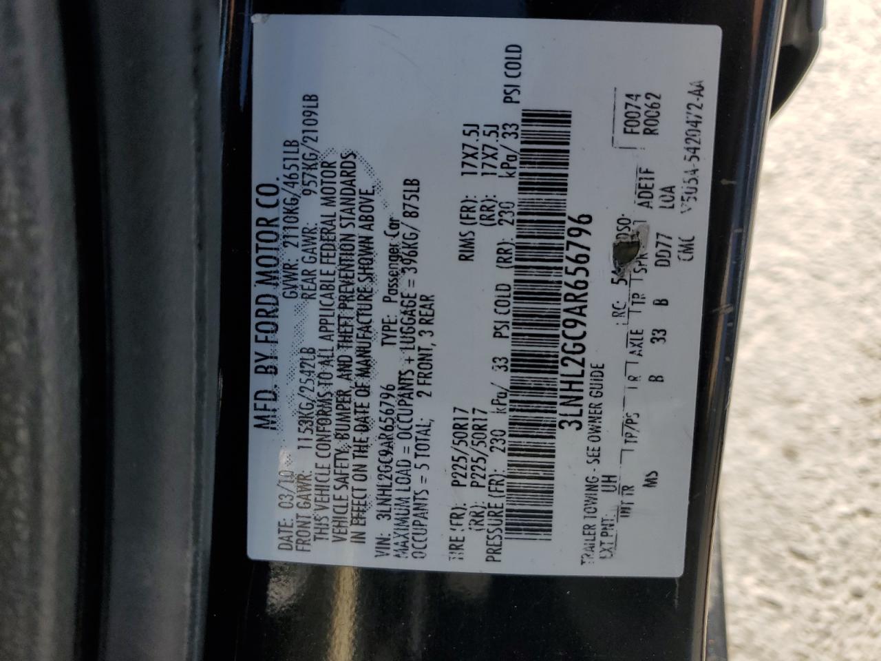 2010 Lincoln Mkz VIN: 3LNHL2GC9AR656796 Lot: 81583595