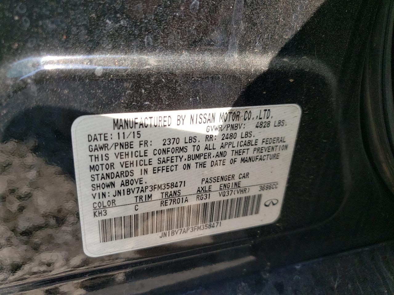 2015 Infiniti Q50 Base VIN: JN1BV7AP3FM358471 Lot: 81157865