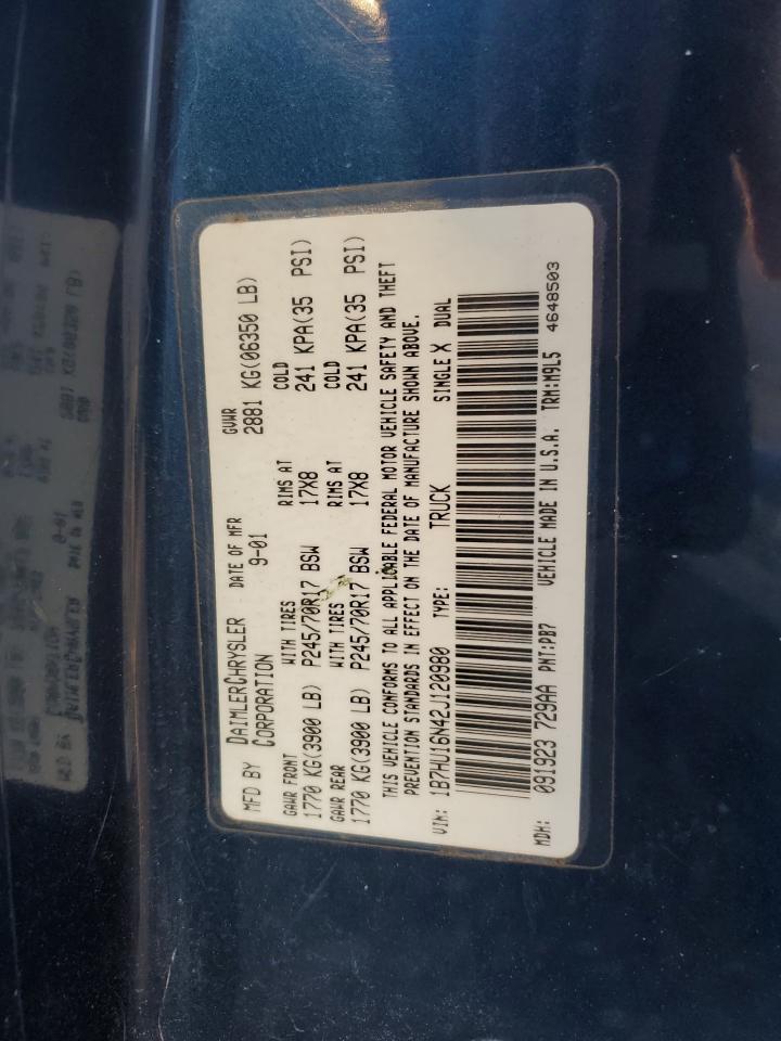 2002 Dodge Ram 1500 VIN: 1B7HU16N42J120980 Lot: 81383195