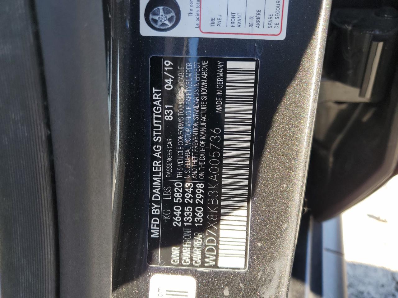 2019 Mercedes-Benz Amg Gt 63 S VIN: WDD7X8KB3KA005736 Lot: 71450985