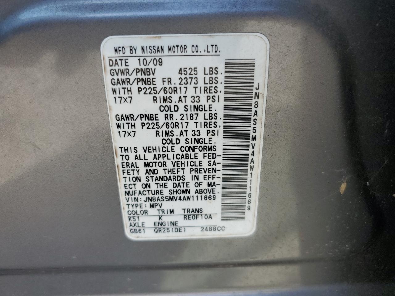 2010 Nissan Rogue S VIN: JN8AS5MV4AW111669 Lot: 80447555
