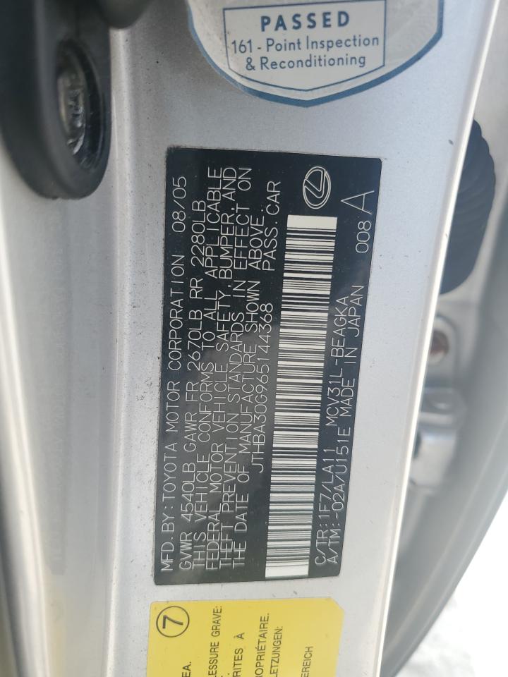 2006 Lexus Es 330 VIN: JTHBA30G965144368 Lot: 80685275