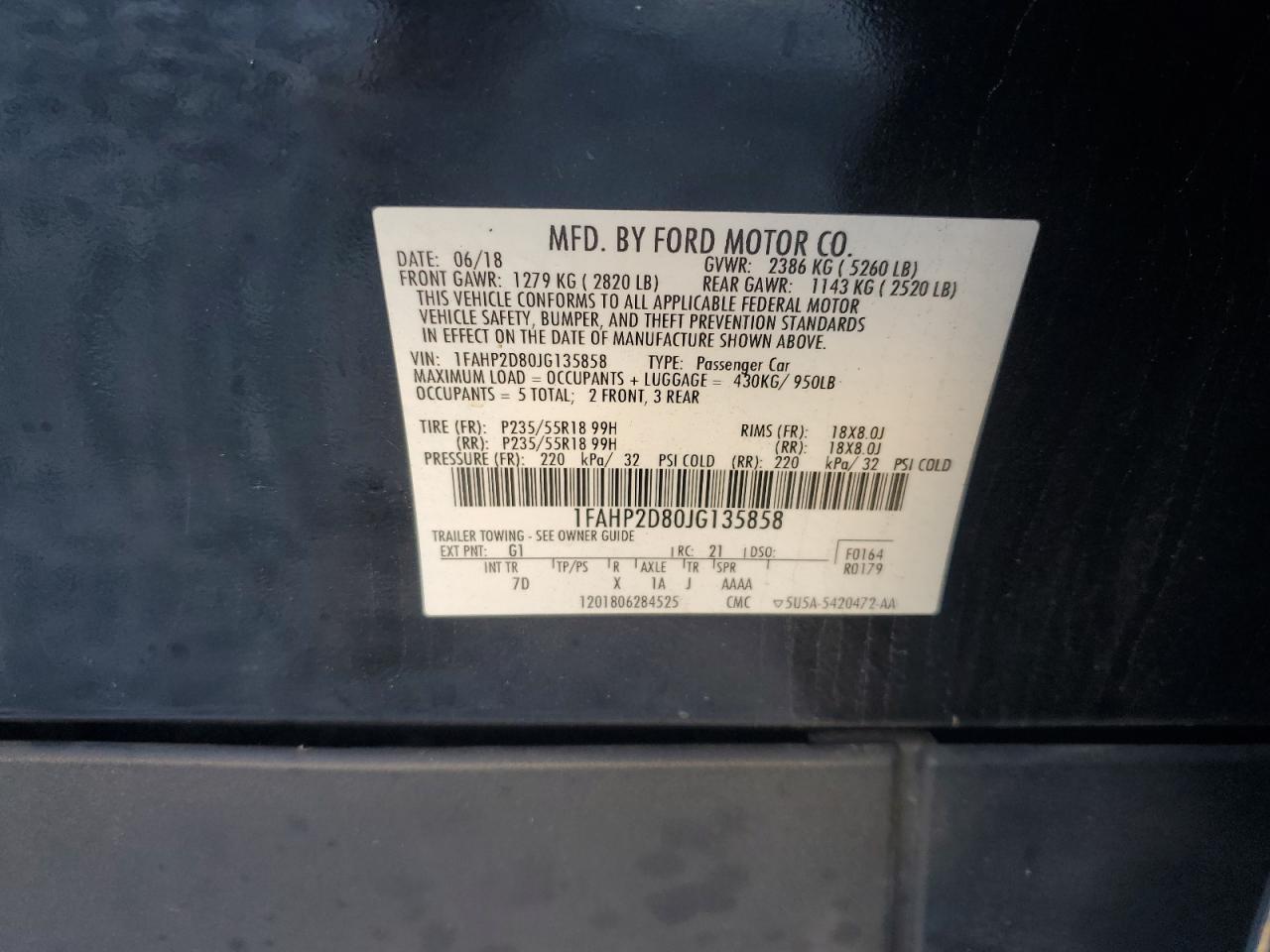 2018 Ford Taurus Se VIN: 1FAHP2D80JG135858 Lot: 81257755