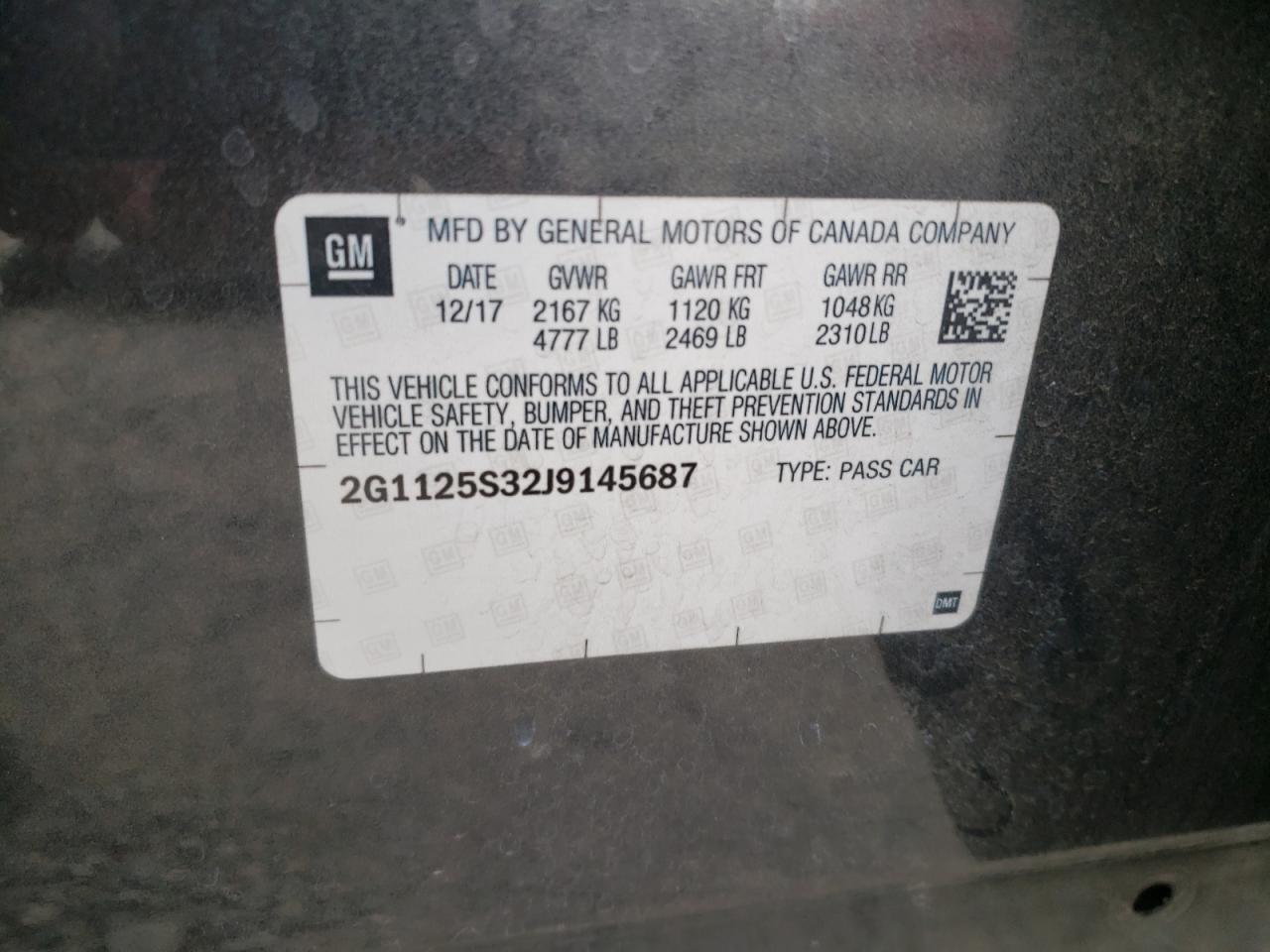 2018 Chevrolet Impala Premier VIN: 2G1125S32J9145687 Lot: 84465785