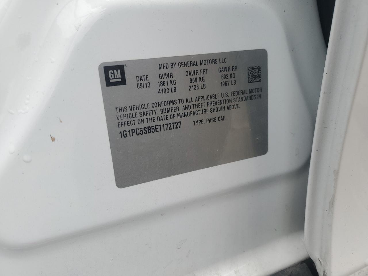 2014 Chevrolet Cruze Lt VIN: 1G1PC5SB5E7172727 Lot: 81526955