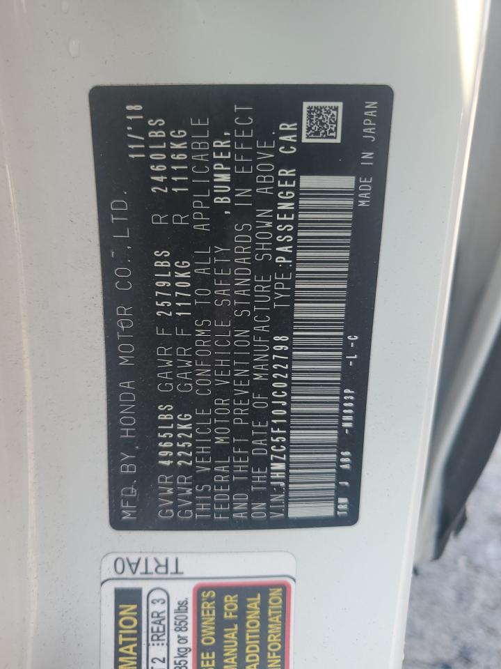 2018 Honda Clarity VIN: JHMZC5F10JC022798 Lot: 80899215