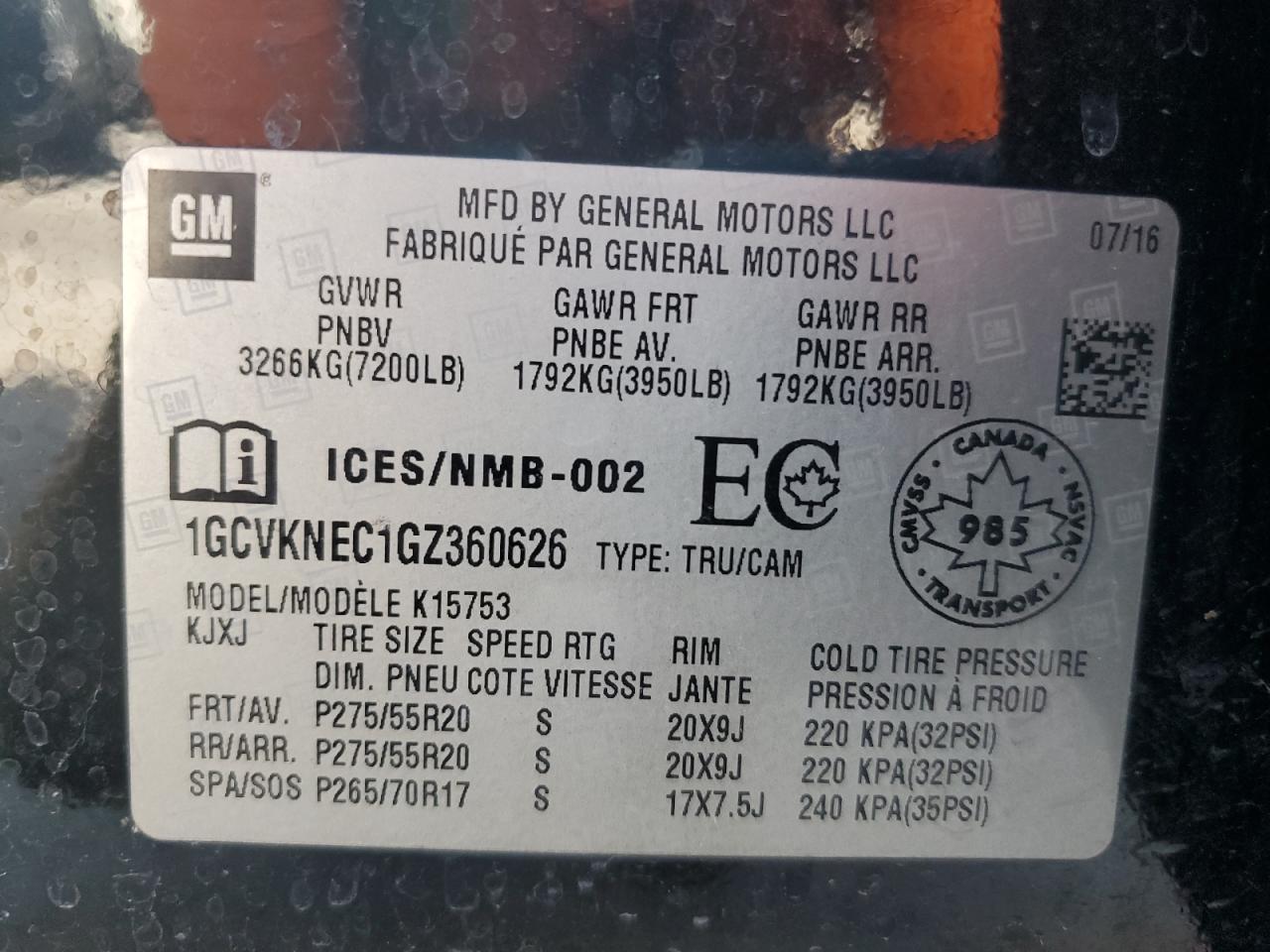 2016 Chevrolet Silverado K1500 VIN: 1GCVKNEC1GZ360626 Lot: 81227885