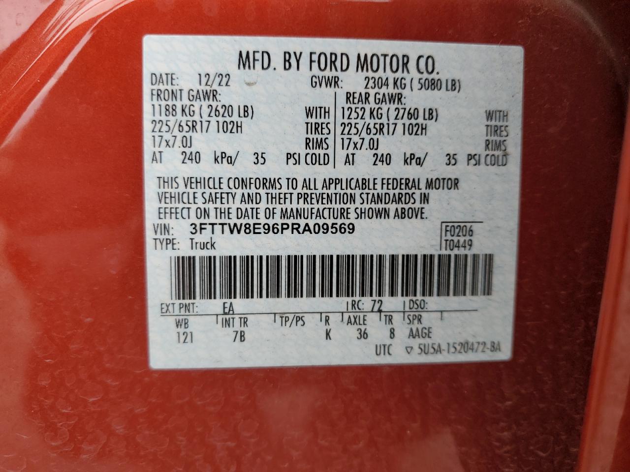 2023 Ford Maverick Xl VIN: 3FTTW8E96PRA09569 Lot: 81063585